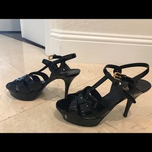 YSL black patent ‘Tribute’ platform sandals